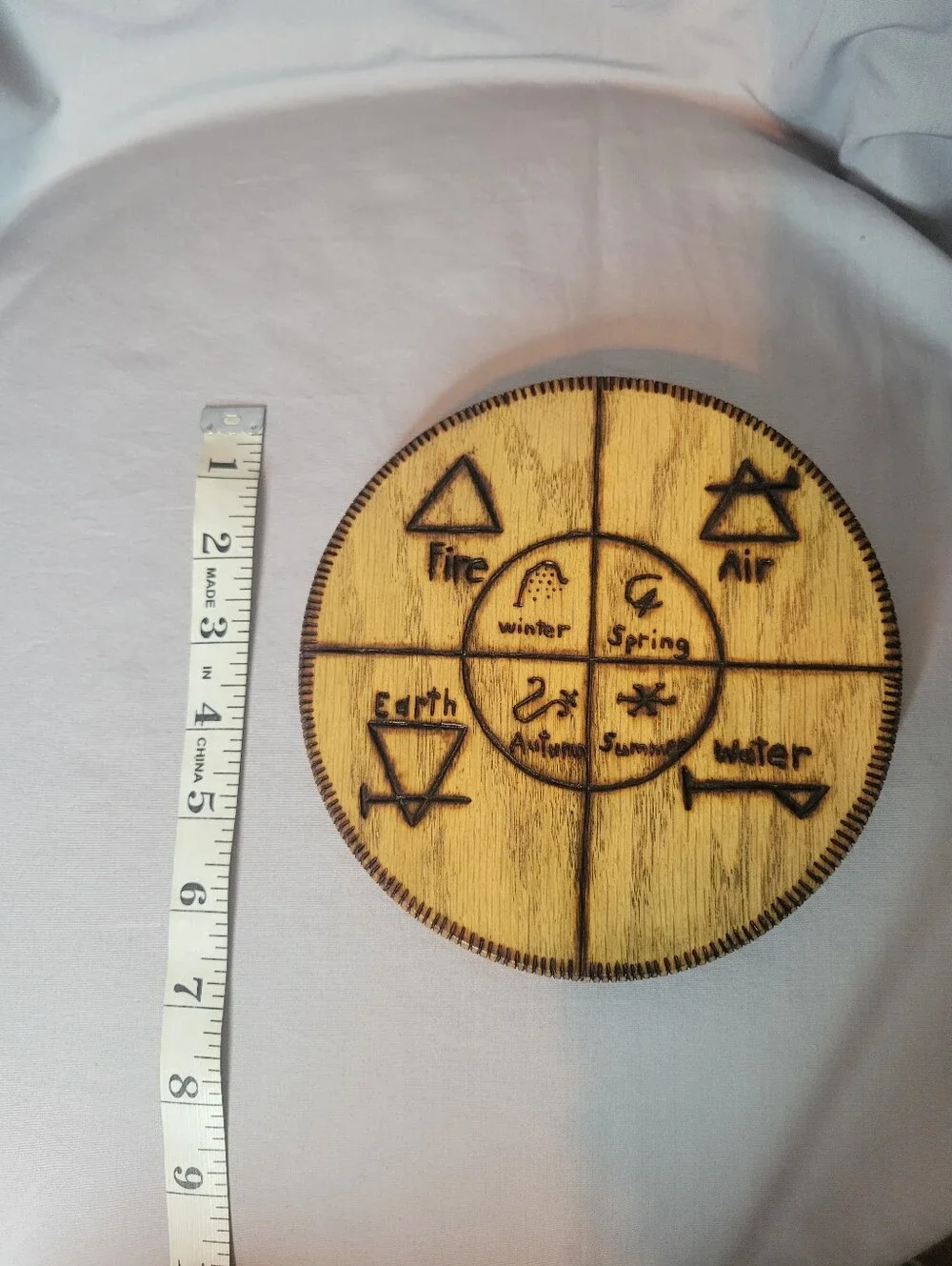 Hand Crafted Natural Wood Element & Seasons Symbol Wood Burned Wall Art